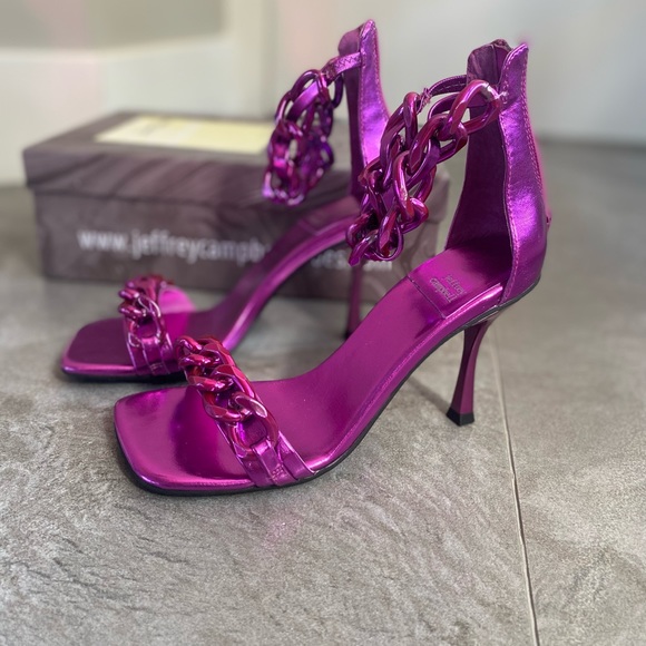 Jeffrey Campbell Metallic Pink Chain Square Heels - ABSOLUTELY STUNNING!!! - Picture 3 of 4